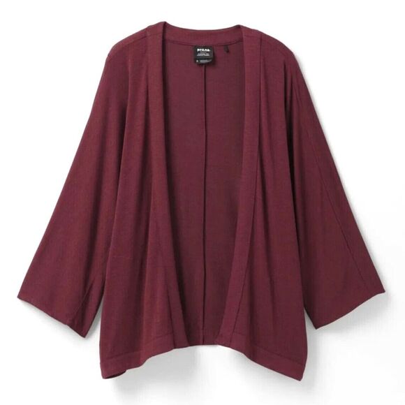 Prana Foundation Seabrook Burgundy Wrap Cardigan Kimono sz M Yoga Granola Girl - Picture 3 of 10